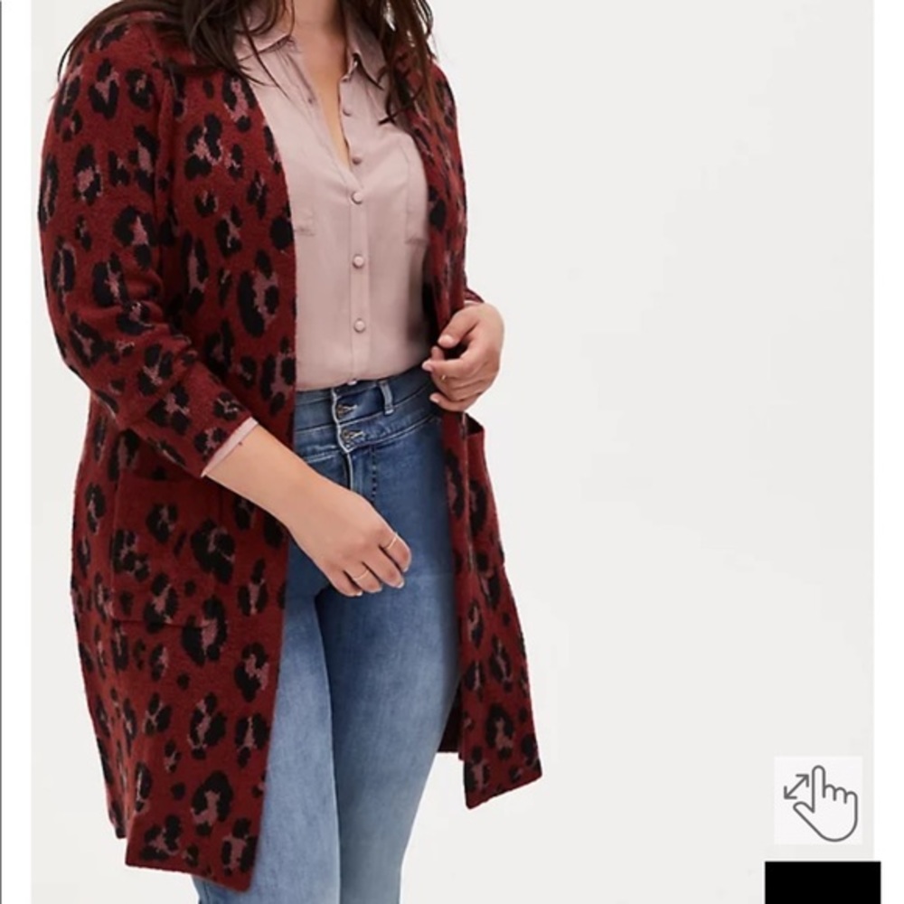Torrid burnt orange rusty red leopard print brushed sweater coat open cardigan